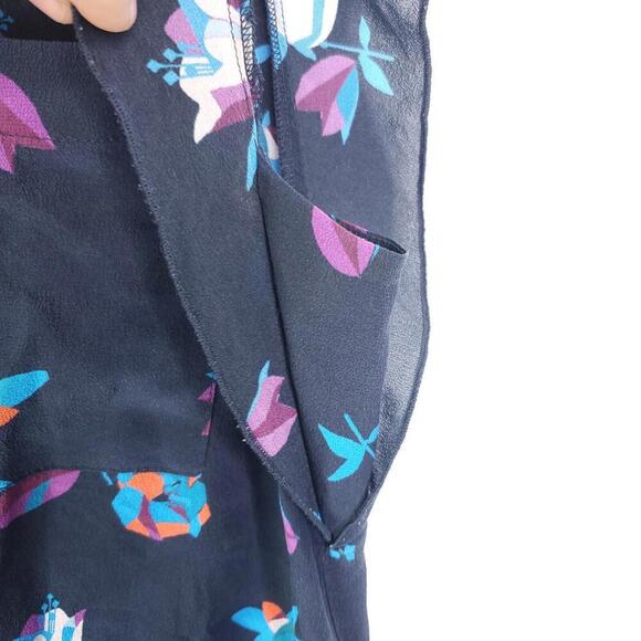 Rebecca Taylor Dress WOmens 12 Silk Colorful Florals Button Down Tie Waist - Picture 5 of 12